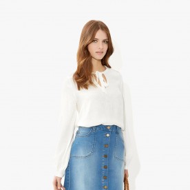 White shirt with blue skirt and top